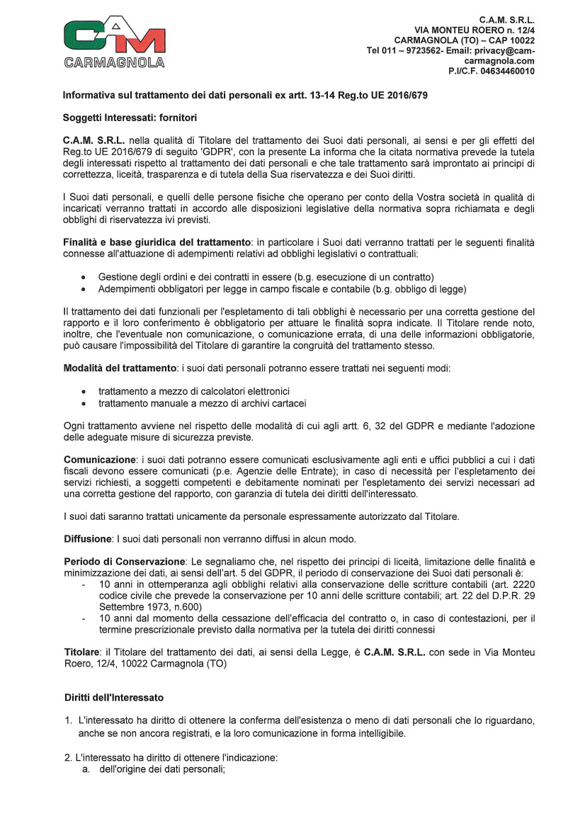 Informativa Fornitori