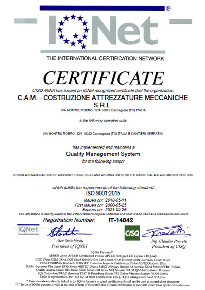 Società CAM è certificata Iqnet 2018